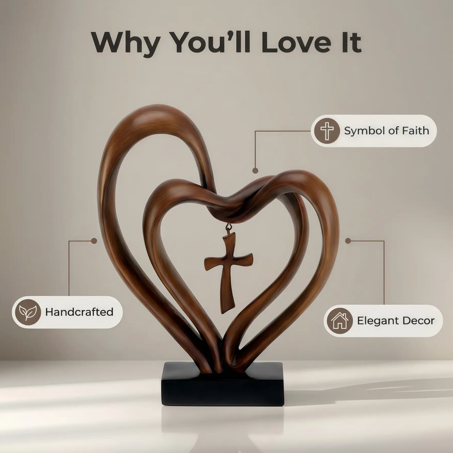 Marriage Takes Three - Entwined Heart & Cross Tabletop Accent