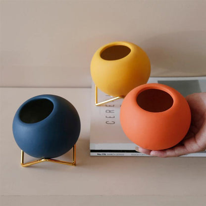 Vibrant Hues Ceramic Planter Pots with Stand