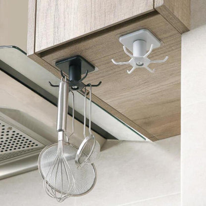Under-Counter Rotating Kitchen Utensil Storage 6-Hook Organizer